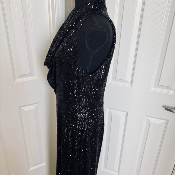 🩷 Rachel Roy Black Sequined Sleeveless Jumpsuit Lined Cowl Neck Romper Size 14 - Picture 12 of 13